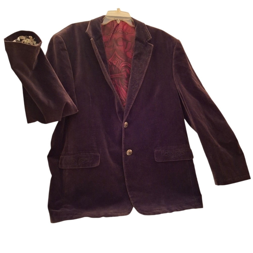 Affliction Red Label Black Velvet Graphic  Cross Blazer Men Size XL 48-50